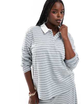 jersey polo top in gray stripe - part of a set