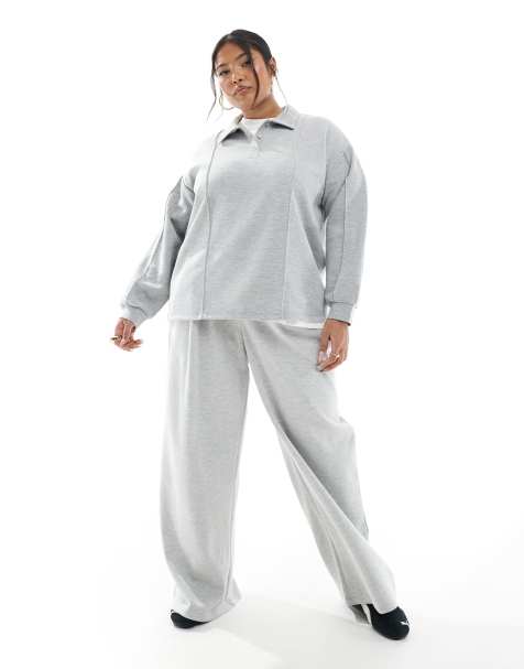Vero Moda Curve – Jersey-Set in Grau, aus Polohemd und weit geschnittener Jogginghose - view 1