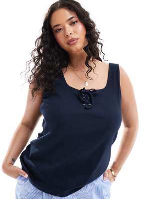 Vero Moda Curve - Jersey-Tanktop in Marineblau mit Bindedetail vorne