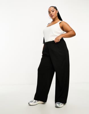 Vero Moda Curve Jersey Wide Leg Dad Pants In Black