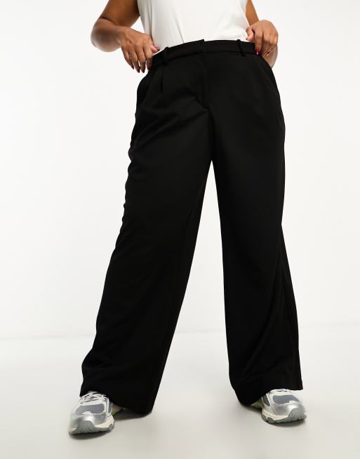 Vero Moda Curve jersey wide leg dad pants in black