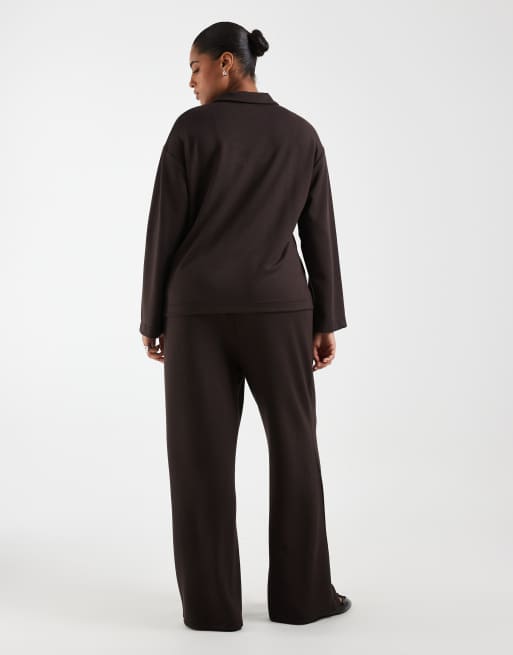 Vero Moda Curve jogger coordinato con vita annodata e gamba ampia in marrone cioccolato, 5 di 5