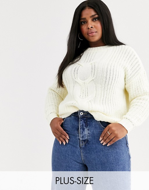 Vero Moda Curve jumper with cable knit detail in cream