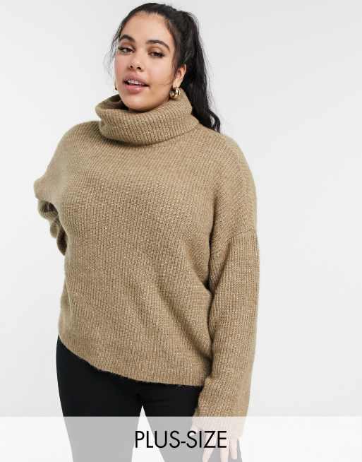 Vero Moda Curve jumper with roll neck in beige