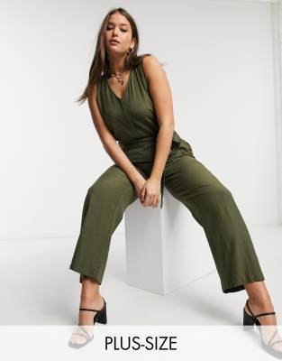 Vero Jumpsuit With V Neck Khaki-green | ModeSens