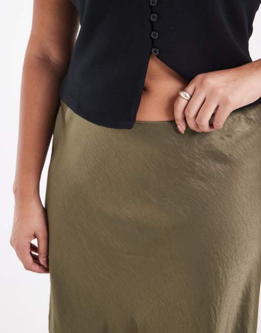Vero Moda Curve jupe midi en satin avec ourlet en dentelle vert foncé, 4 de 5