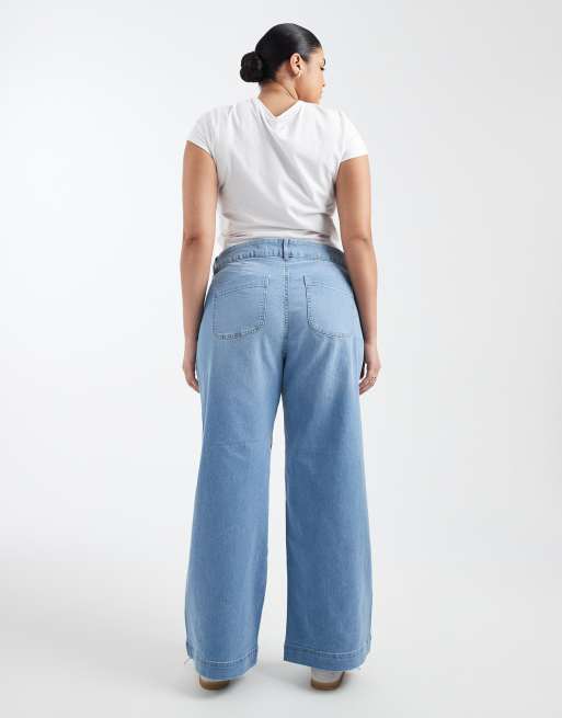 Vero Moda Curve – Kayla – Ljusblå, tvättade jeans med vida ben och hög midja, 2 av 5