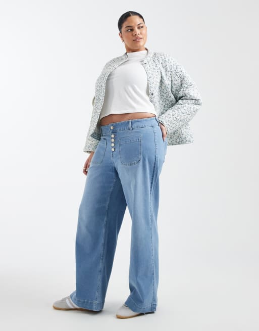 Vero Moda Curve – Kayla – Ljusblå, tvättade jeans med vida ben och hög midja, 3 av 5