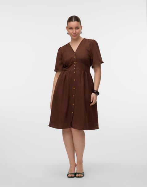 Vero Moda Curve – Kleid in Schokoladentortenbraun - view 1