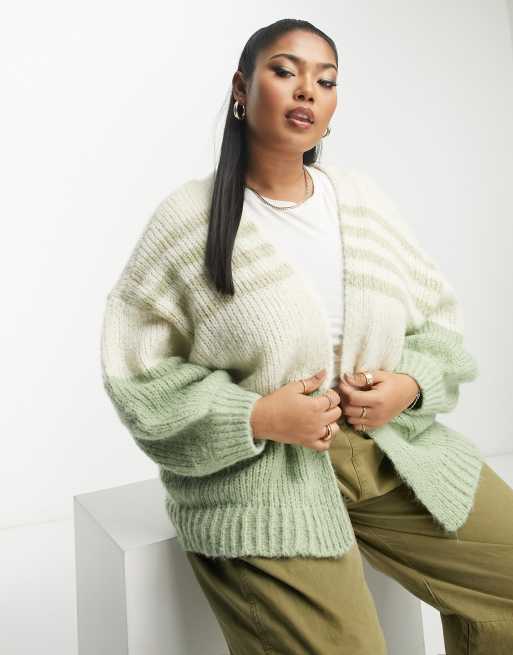 Vero Moda Curve knitted cardigan in sage stripe | ASOS