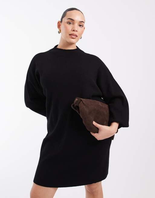 Vero Moda Curve knitted funnel neck mini dress in black, 2 of 4