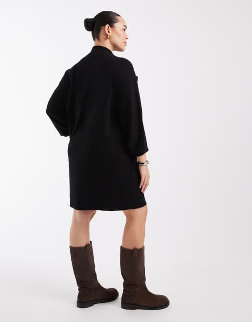 Vero Moda Curve knitted funnel neck mini dress in black, 3 of 4