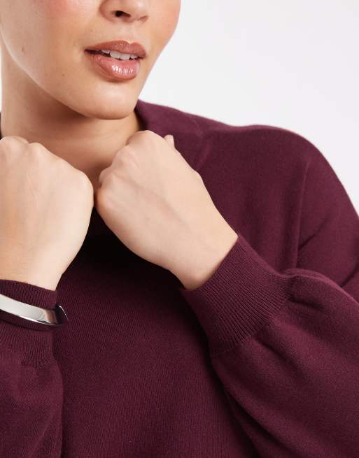 Vero Moda Curve knitted funnel neck mini dress in burgundy, 3 of 4