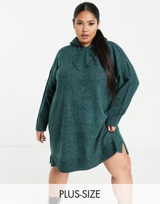 Vero Moda Curve knitted hoodie dress in dark green