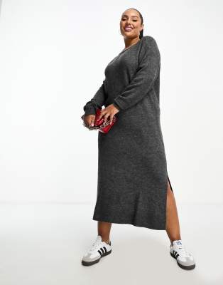 ヴェロモーダ Vero Moda Curve knitted jumper midi dress in grey