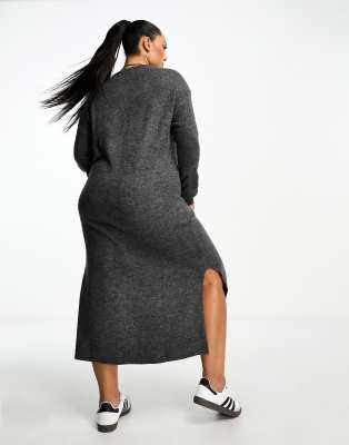 ヴェロモーダ Vero Moda Curve knitted jumper midi dress in grey