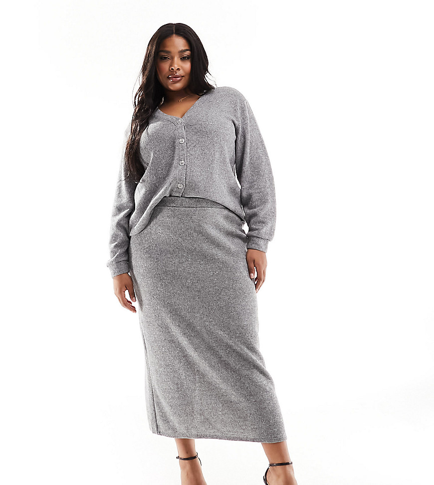 Vero Moda Curve knitted midi skirt co-ord in grey melange