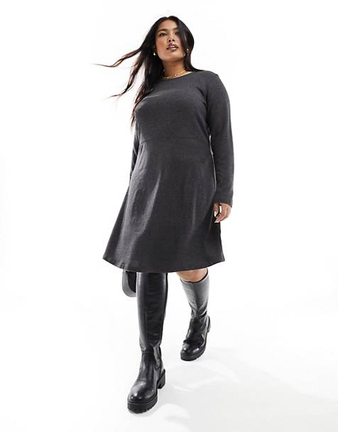 Vero Moda Curve knitted skater mini dress in black