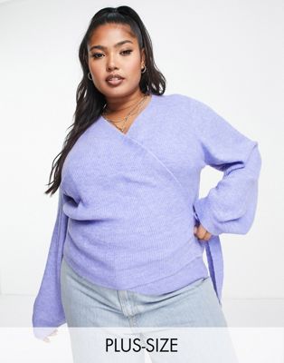 Vero Moda Curve knitted wrap cardigan in purple