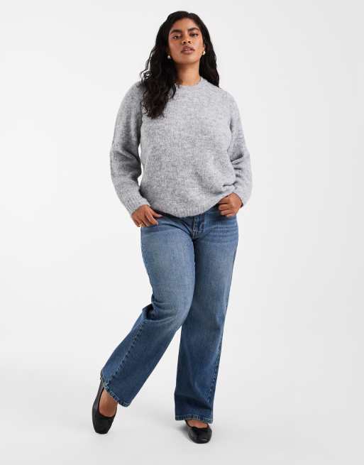 Vero Moda Curve kofta med rund halsringning i ljusgrå melange, 2 av 4