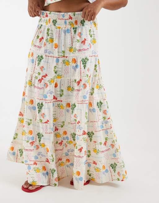 Vero Moda Curve – Kremowy luźny zestaw z nadmorskim nadrukiem, 2 z 3