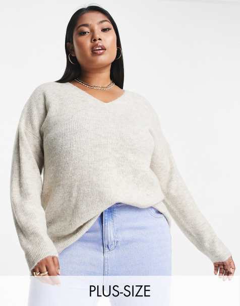 Vero Moda Curve – Kremowy sweter z dekoltem w szpic - view 1