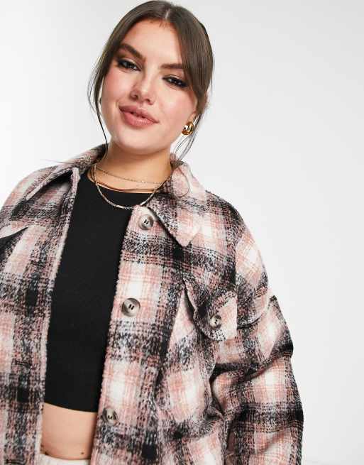 Vero Moda Curve – Kurtka koszulowa oversize w różową kratę, 3 z 4