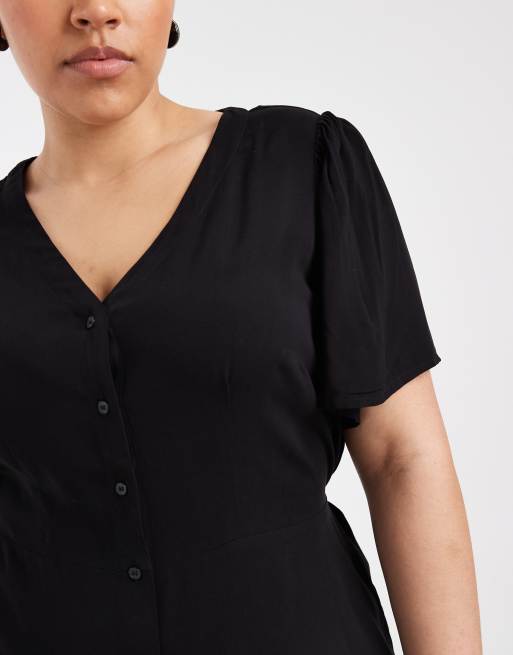 Vero Moda Curve – Kurzes, durchgeknöpftes Skater-Kleid in Schwarz, 3 von 4