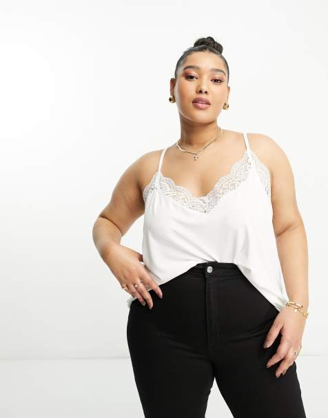 Vero Moda Curve lace detail cami top in white - view 1