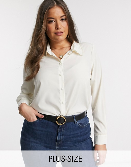 Vero Moda Curve lace detail collar blouse in cream
