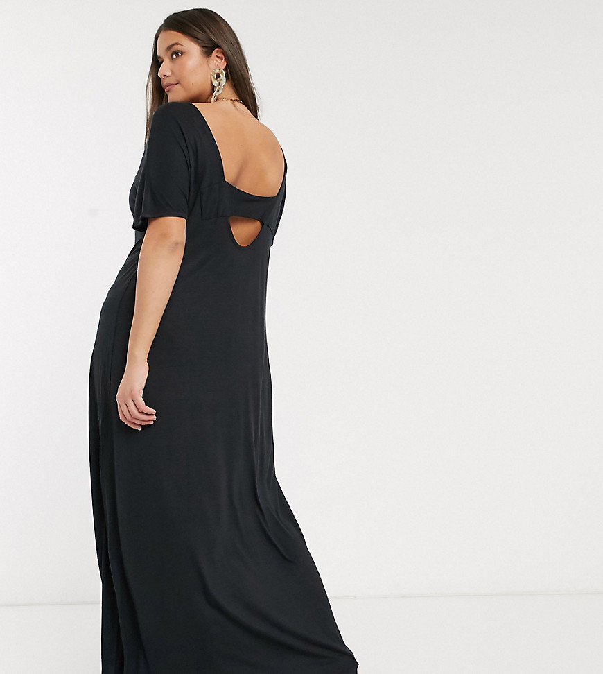 Vero Moda - Curve - Lange jersey jurk met open achterkant in zwart