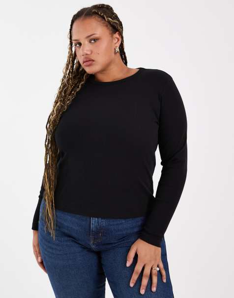 Vero Moda Curve langærmet baby rib-top i sort - view 1