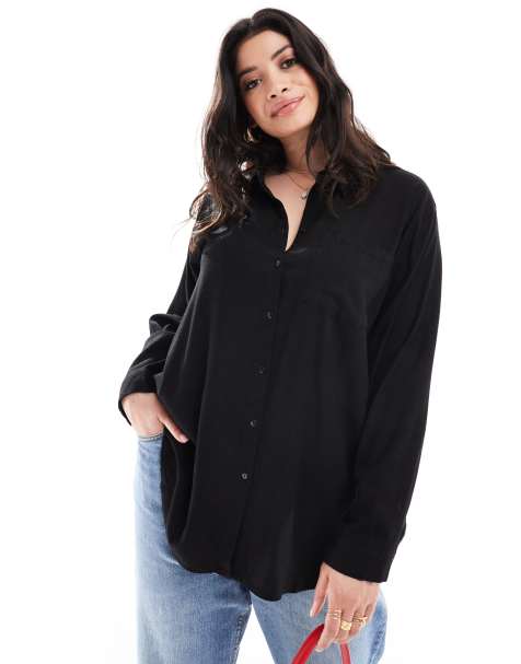 Vero Moda Curve - Langærmet og sort skjorte i hørblanding - view 1