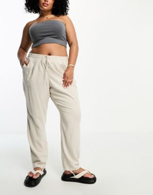 Vero Moda Curve linen blend tapered trousers in stone