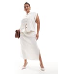 [Vero Moda Curve] Vero Moda Curve linen midi skirt in off white (part of a set) 46 Birch