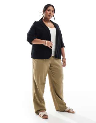 Vero Moda Curve Linen Touch Blazer In Black