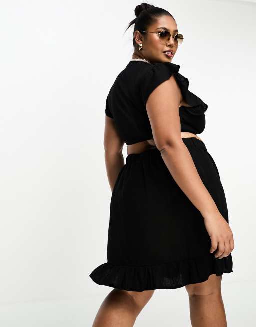 Plus size clearance black linen skirt