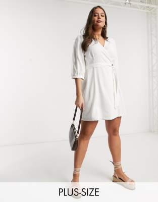 puff sleeve linen wrap mini dress