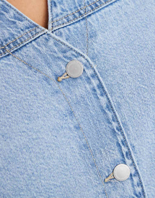 Vero Moda Curve – Ljusblå miniklänning med korta ärmar och knäppning framtill i denim, 3 av 4
