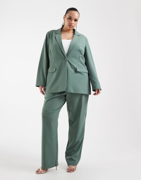 Vero Moda Curve – Locker geschnittenes Set in Grün, bestehend aus elegantem Blazer und Hose mit geradem Bein - view 1
