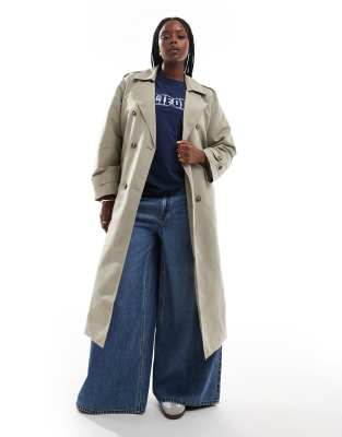 longline belted trench coat in stone-Neutral