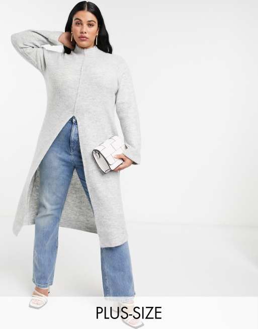 Vero Moda Curve longline knitted jumper with split in grey ASOS