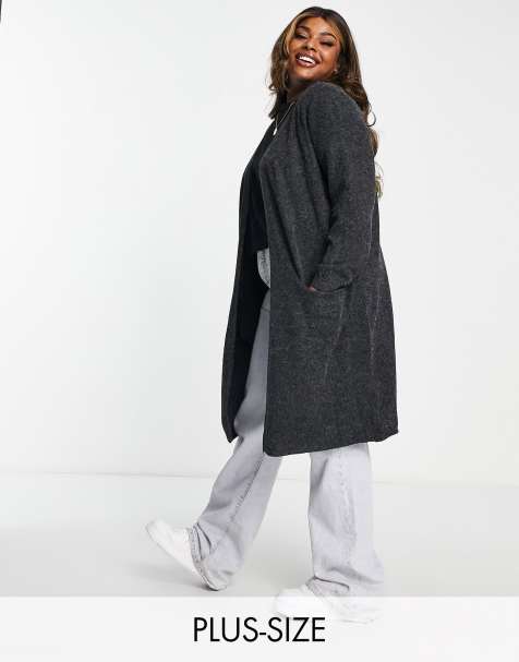 Vero Moda Curve – Longline-Strickjacke in Anthrazit - view 1