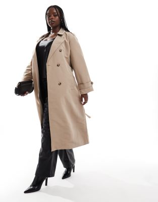 Vero Moda Curve - Longline-Trenchcoat in Lorbeereiche mit Gürtel-Neutral