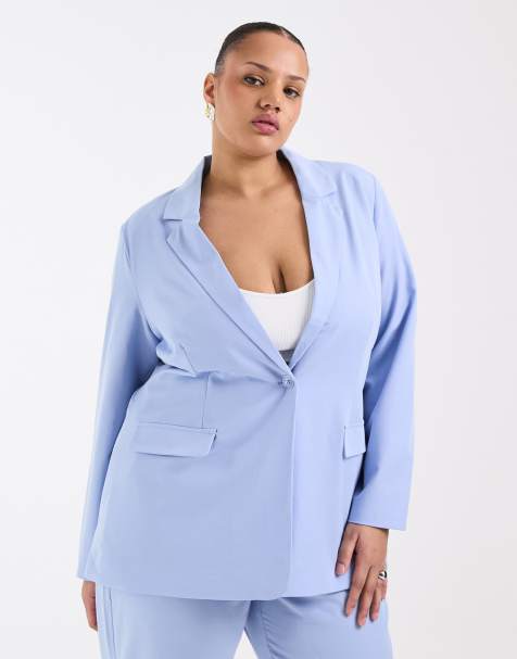 Vero Moda Curve loose fit tailored blazer co-ord in brunnera blue - view 1