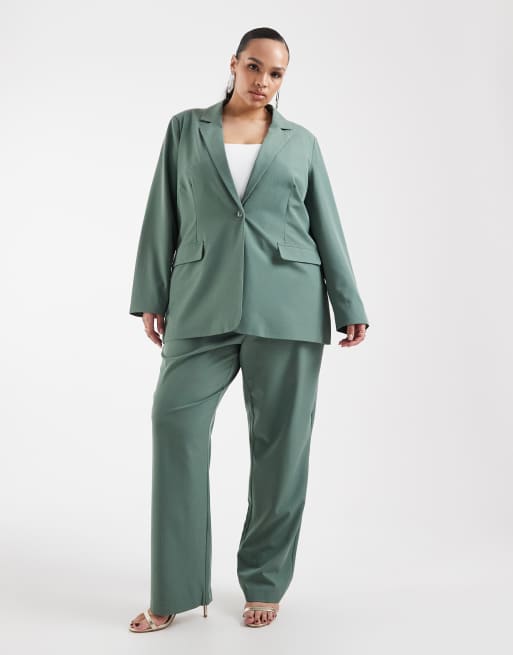 Vero Moda Curve loose fit tailored blazer in green - part of a set, 3 of 4