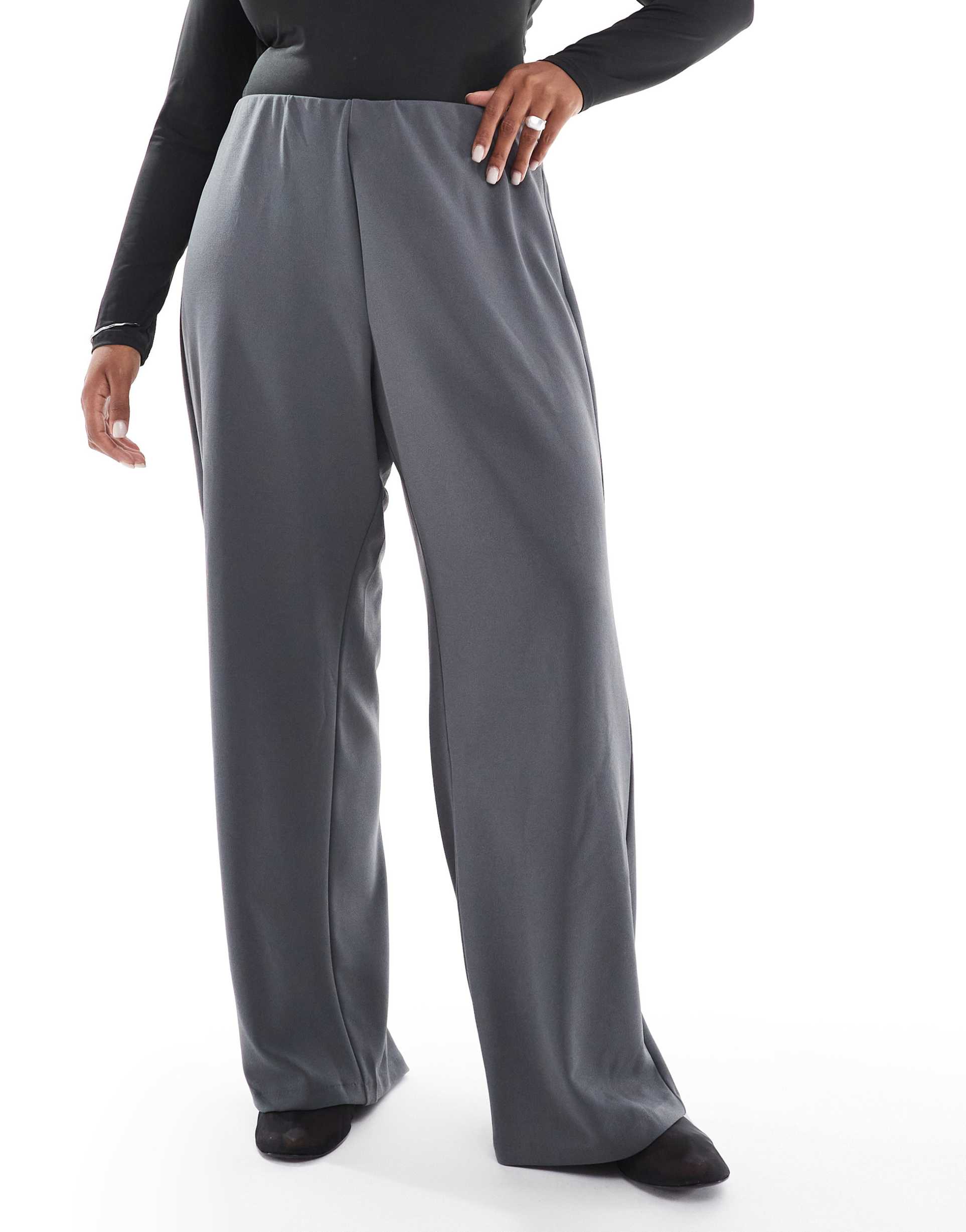 vero moda curve loose pull on pants in gray pinstripe