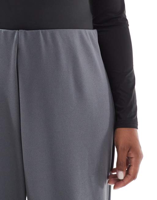 Vero Moda Curve loose pull on trousers in grey pinstripe, 5 of 5