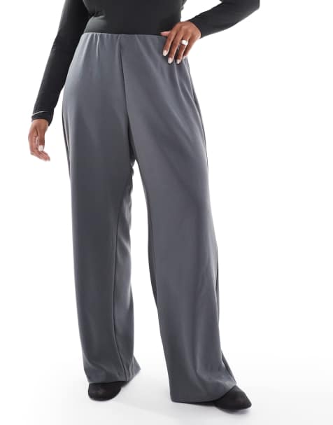 Vero Moda Curve - Losvallende broek met elastische taille in grijs met krijtstreep - view 1