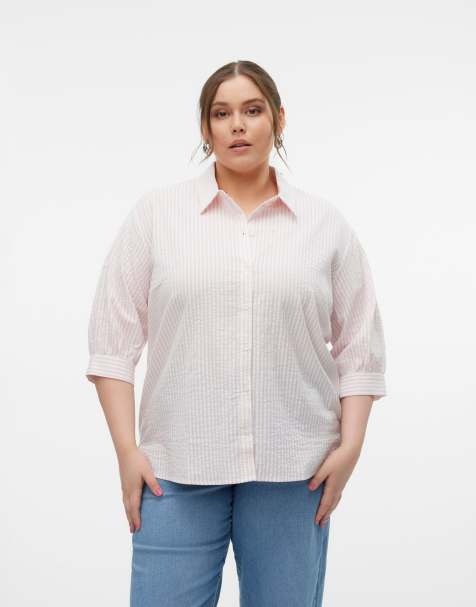 Vero Moda Curve - Lyseblå skjorte med striber - view 1